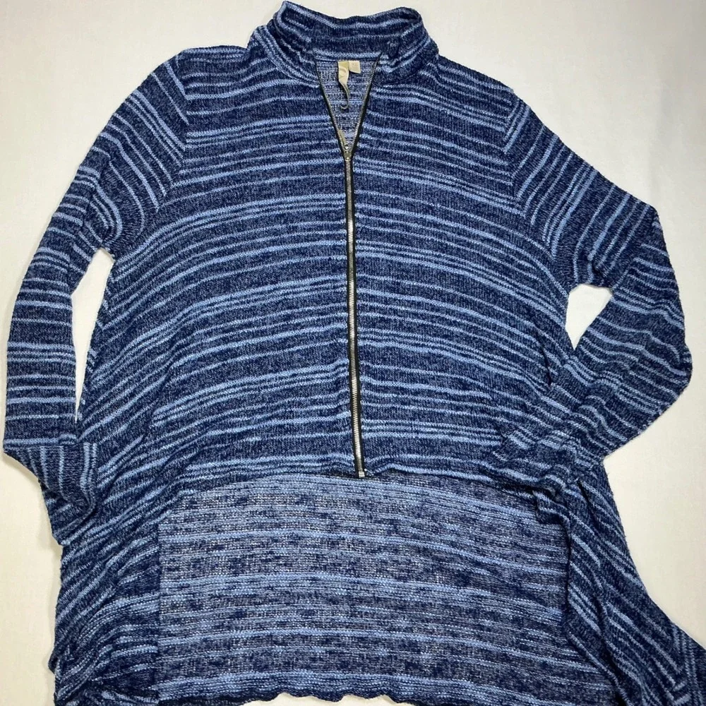Striped Zip Up‎ Cardigan Hi-Lo Hem Lightweight Sweater Top XL